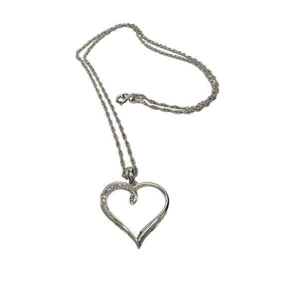 Heart Pendant with Diamond Accent - Rhodium Plated with 15" chain - Picture 3 of 12